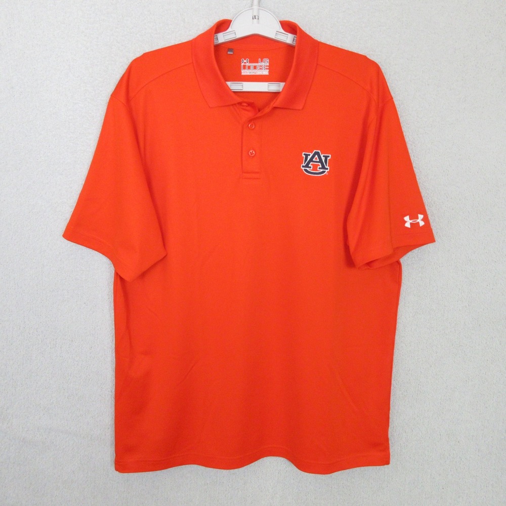 Under Armour Polo Shirt Mens Large Orange Auburn Tigers HeatGear Loose Fit